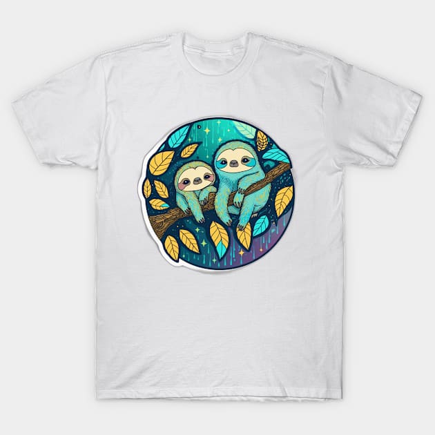 Cool Blue Sloths Hanging in Tree T-Shirt by Remix Rick